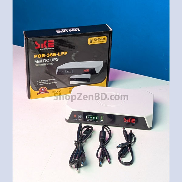 SKE POE-36E-LFP Mini DC UPS 20000mAh 36W LiFePO4 Backup (5V/9V/12V)
